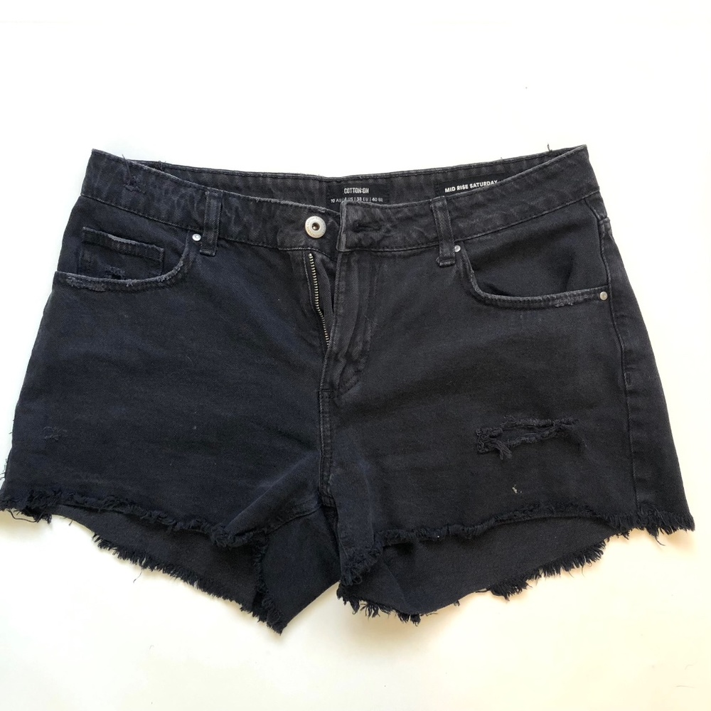 Cotton On Black Mid Rise Black Denim Women Shorts Size 6